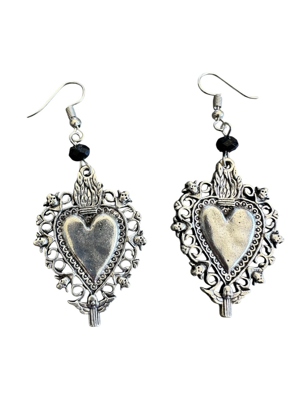 Punk Style Silver Heart Drop Earrings